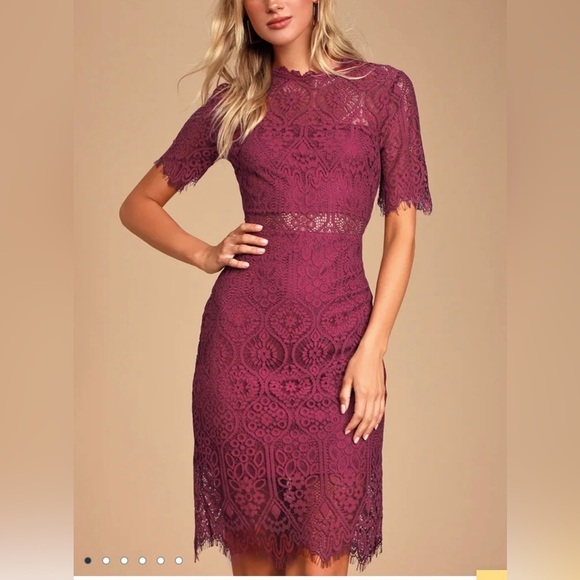 Lulus Dresses & Skirts - Lulu’s Remarkable Burgundy Lace Sheath Dress. Size XS